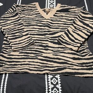 Zebra Print V-Neck Sweater